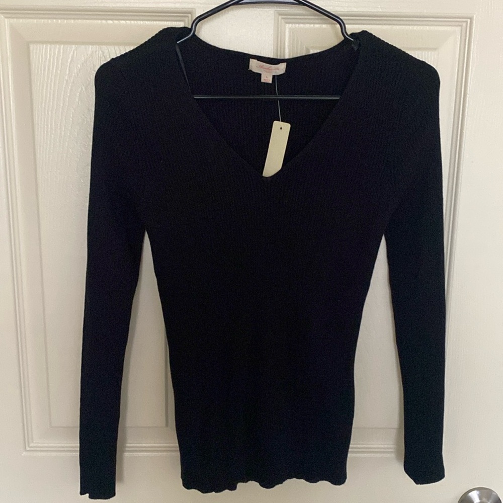 Black Long Sleeve V Neck Top